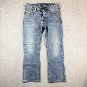 Diesel Jeans Men 29x28 Blue Zatiny Bootcut Ripped Western Rodeo Hemmed 0800Z